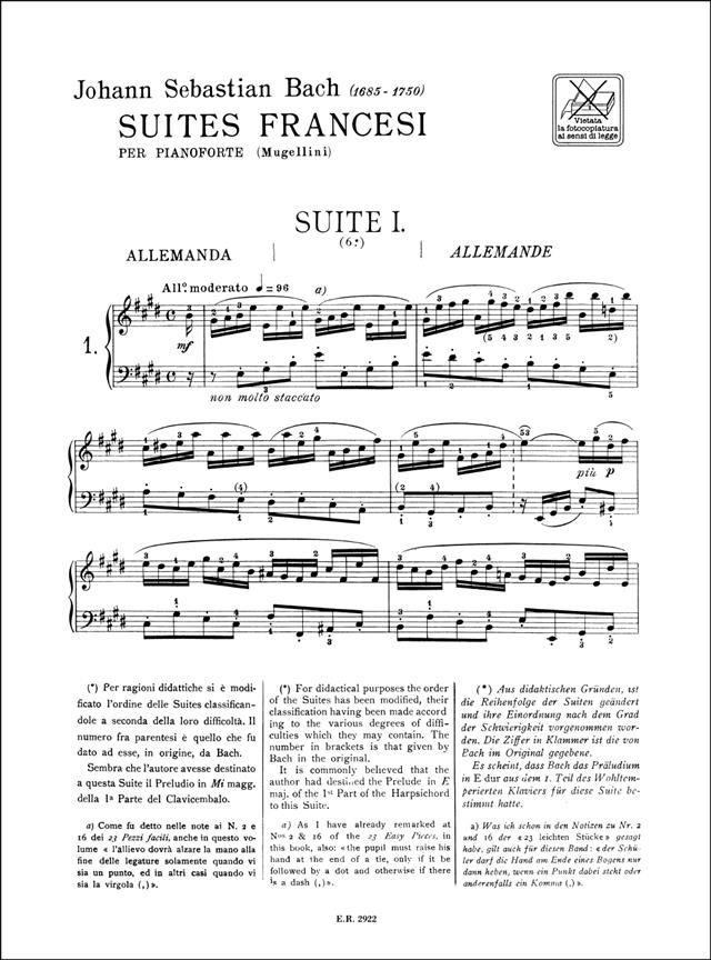 Suites Francesi - Per Pianoforte - pro klavír